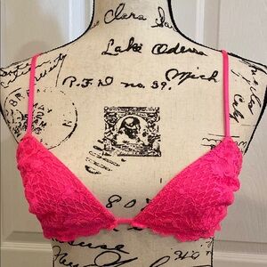 Vibrant HOT Neon Pink Lace Bralette size Medium